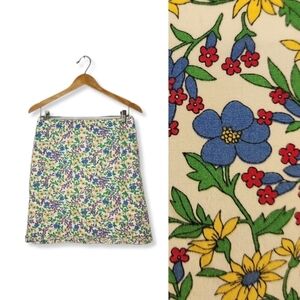 Vintage 90s Ralph Lauren Cotton Multicolor Floral Mini Skirt Size 10